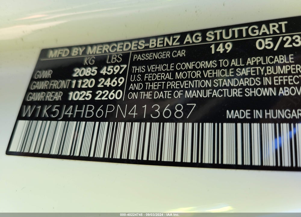 2023 MERCEDES-BENZ CLA 250 COUPE 4MATIC VIN: W1K5J4HB6PN413687