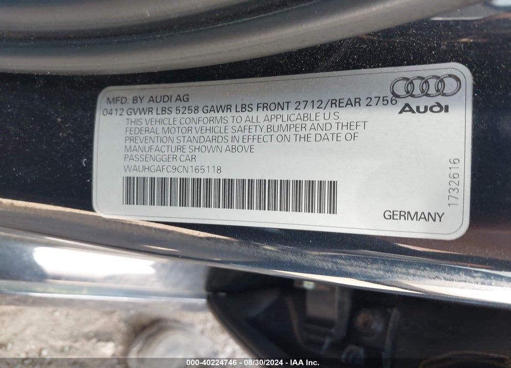 2012 AUDI A6 3.0 PREMIUM VIN: WAUHGAFC9CN165118
