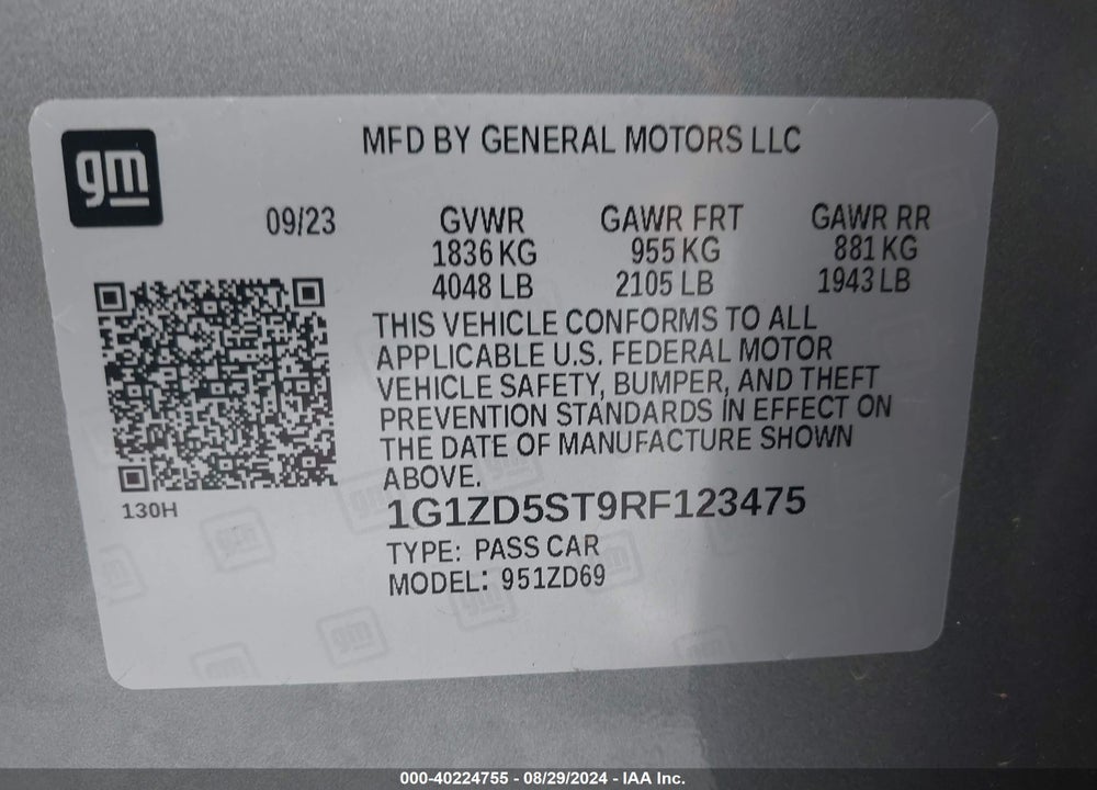 2024 CHEVROLET MALIBU FWD 1LT VIN: 1G1ZD5ST9RF123475