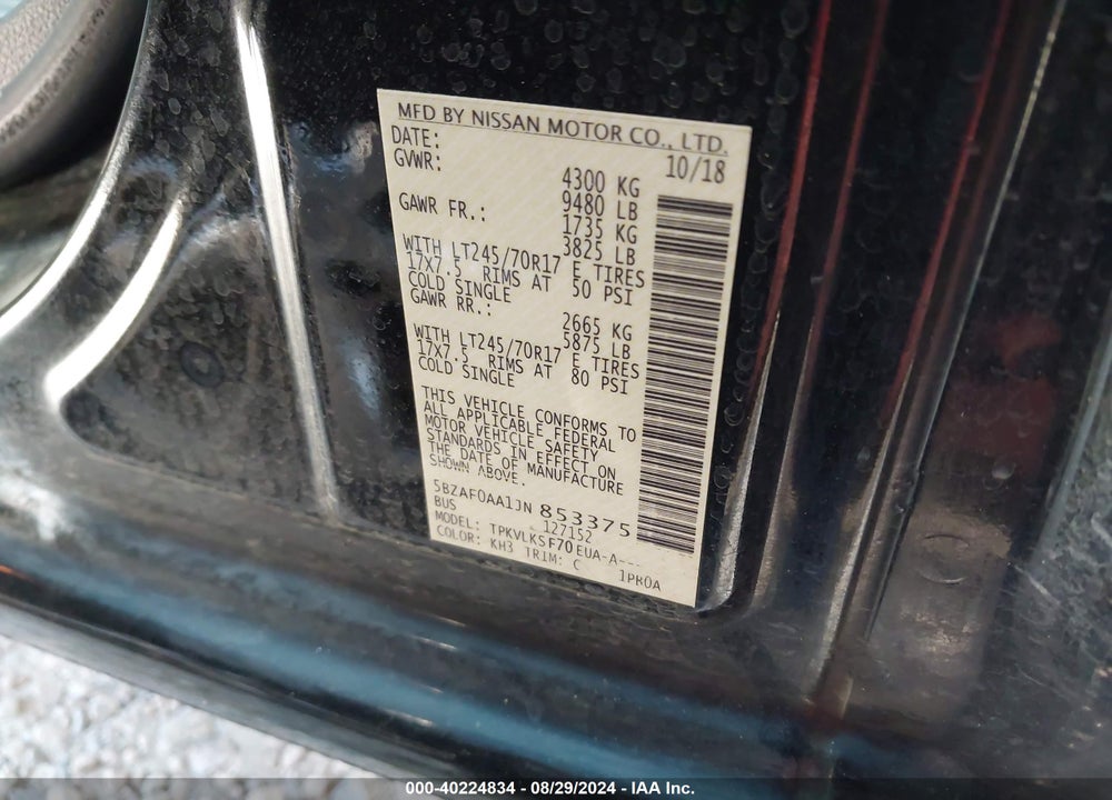 2018 NISSAN NV PASSENGER NV3500 HD SL V8 VIN: 5BZAF0AA1JN853375