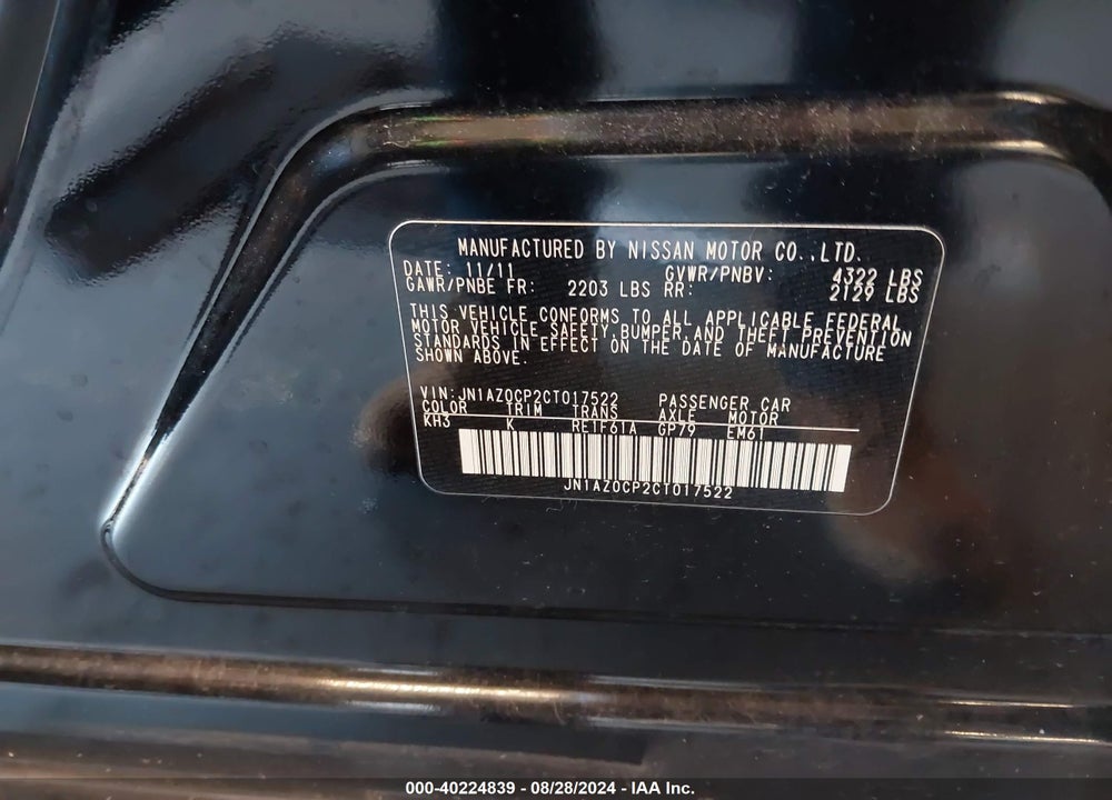 2012 NISSAN LEAF SL VIN: JN1AZ0CP2CT017522