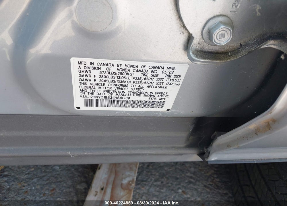 2004 ACURA MDX VIN: 2HNYD18834H541739