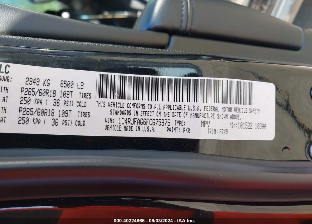 2015 JEEP GRAND CHEROKEE LAREDO VIN: 1C4RJFAG6FC675975