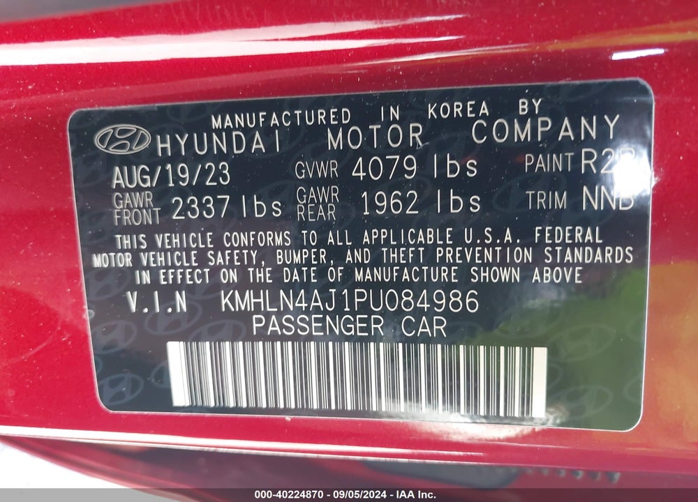 2023 HYUNDAI ELANTRA HYBRID LIMITED VIN: KMHLN4AJ1PU084986