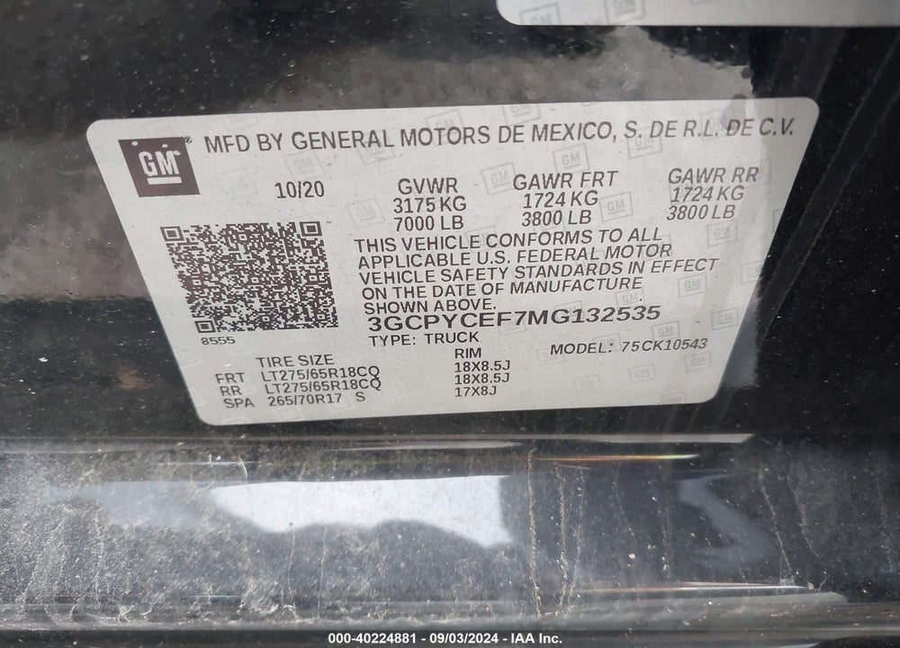 2021 CHEVROLET SILVERADO 1500 VIN: 3GCPYCEF7MG132535