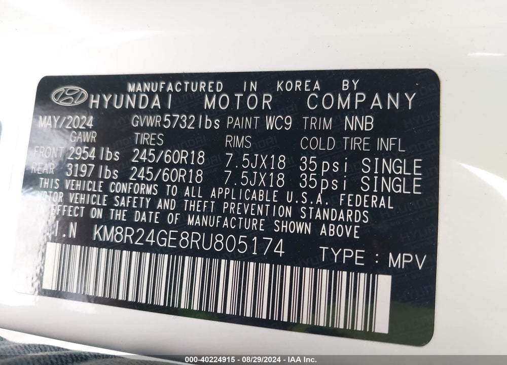 2024 HYUNDAI PALISADE SEL VIN: KM8R24GE8RU805174