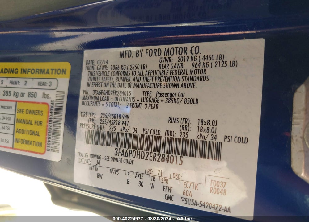 2014 FORD FUSION SE VIN: 3FA6P0HD2ER284015