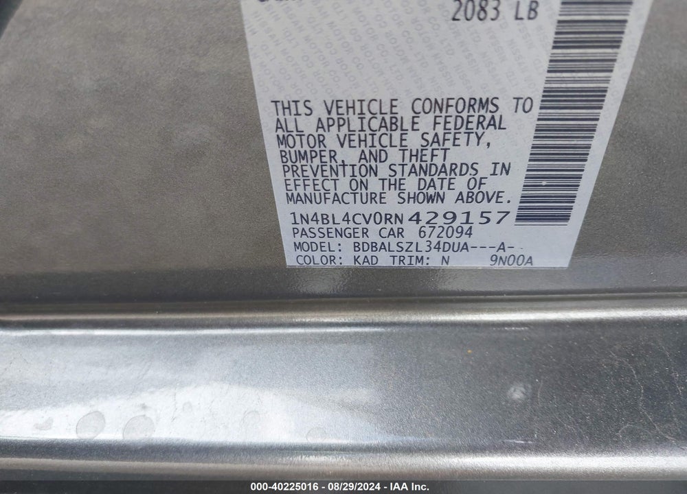 2024 NISSAN ALTIMA SR FWD VIN: 1N4BL4CV0RN429157