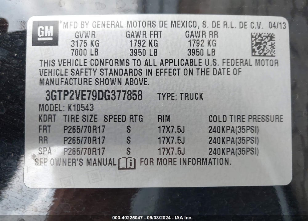 2013 GMC SIERRA 1500 SLE VIN: 3GTP2VE79DG377858