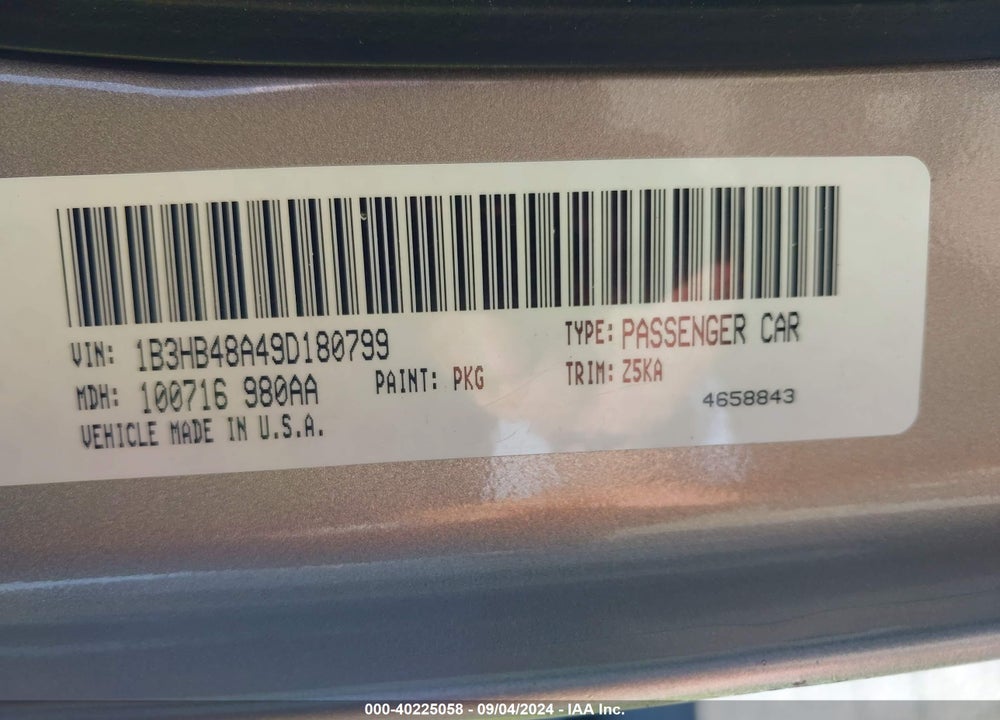 2009 DODGE CALIBER SXT VIN: 1B3HB48A49D180799