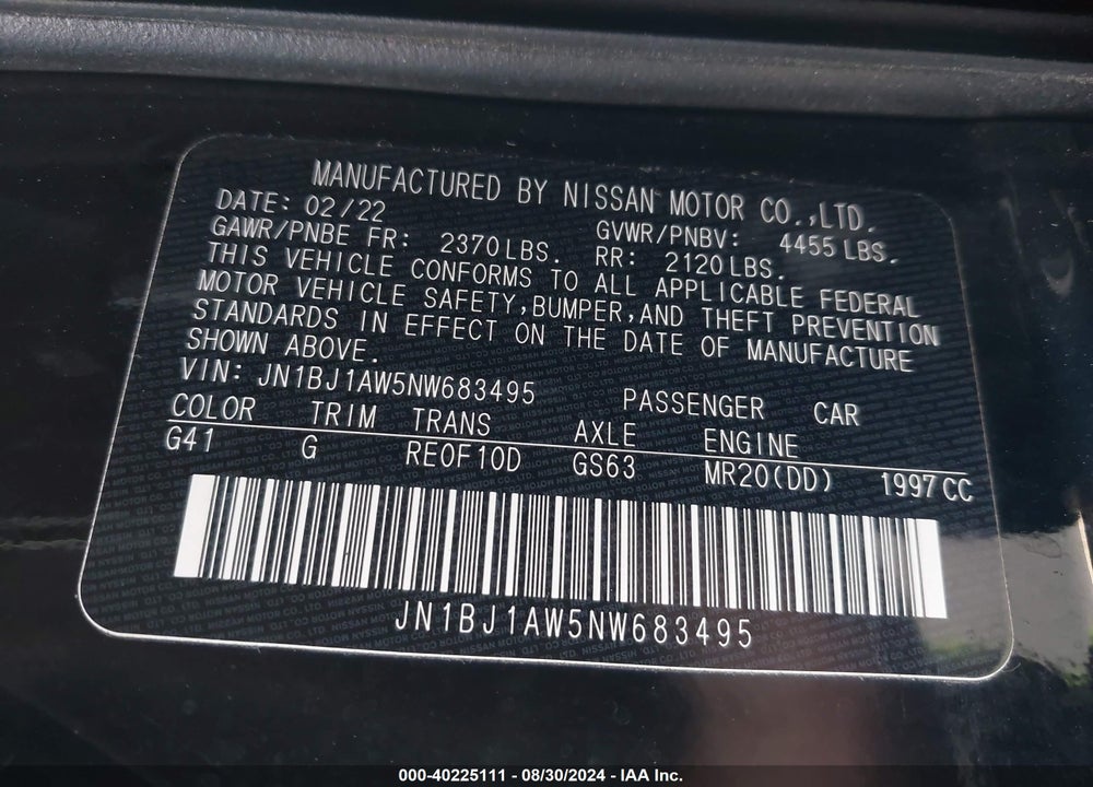 2022 NISSAN ROGUE SPORT S AWD XTRONIC CVT VIN: JN1BJ1AW5NW683495