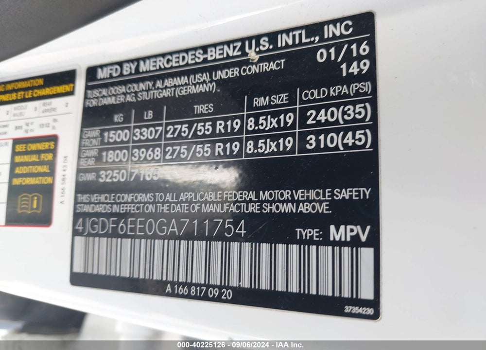 2016 MERCEDES-BENZ GL 450 4MATIC VIN: 4JGDF6EE0GA711754