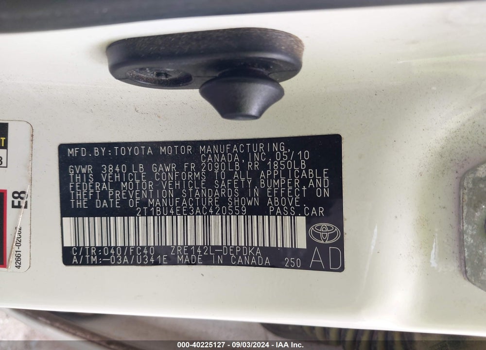 2010 TOYOTA COROLLA LE VIN: 2T1BU4EE3AC420559