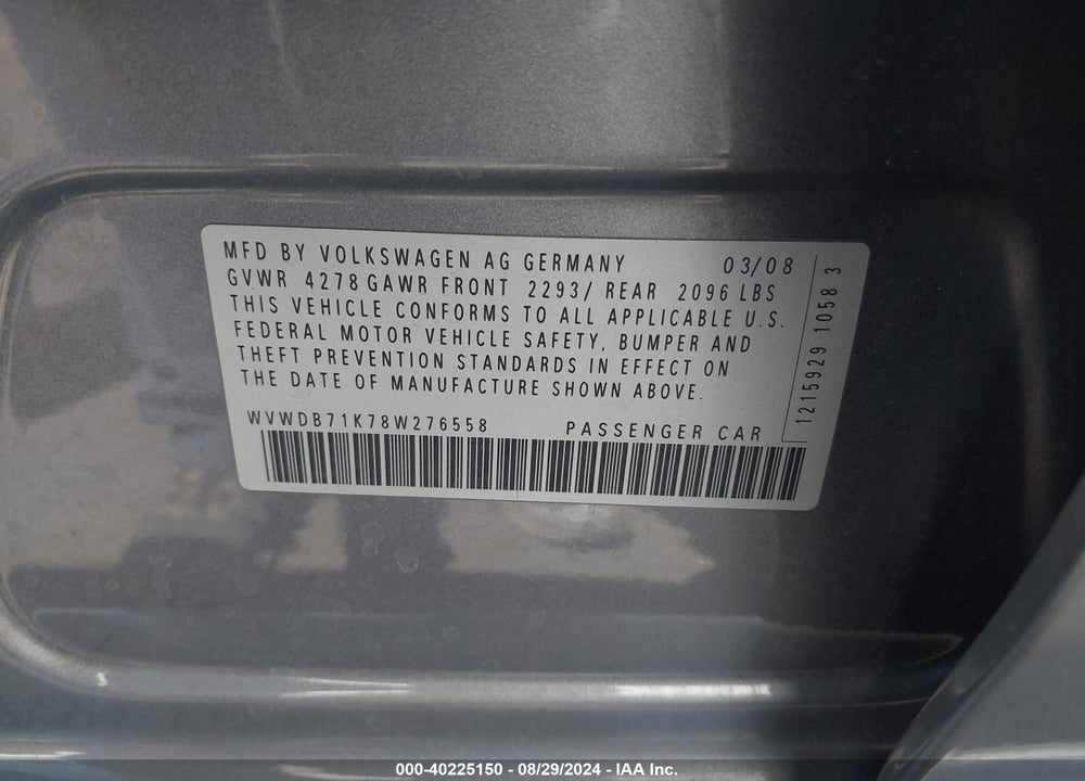 2008 VOLKSWAGEN RABBIT S VIN: WVWDB71K78W276558