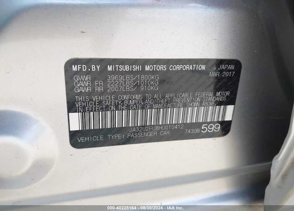 2017 MITSUBISHI LANCER LE VIN: JA32U2FU8HU010412