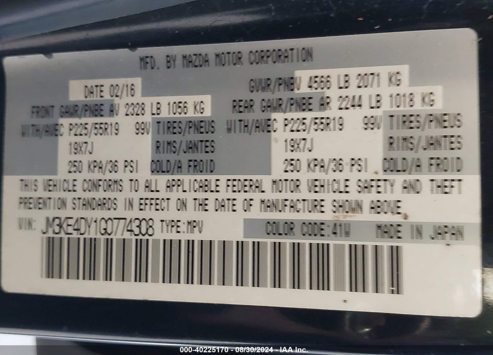 2016 MAZDA CX-5 GRAND TOURING VIN: JM3KE4DY1G0774308