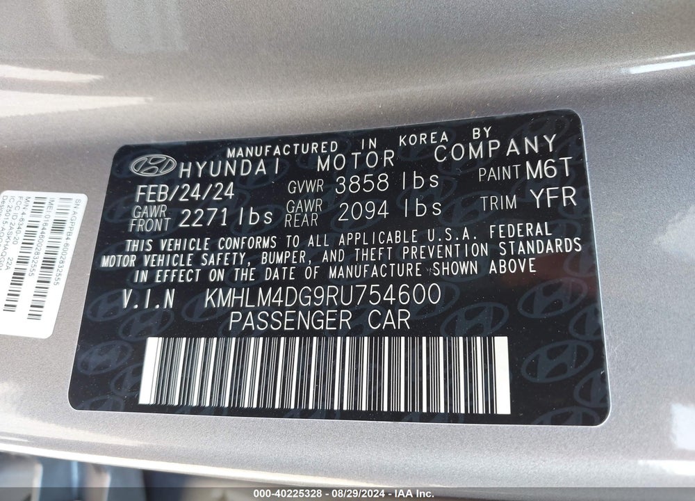 2024 HYUNDAI ELANTRA SEL VIN: KMHLM4DG9RU754600