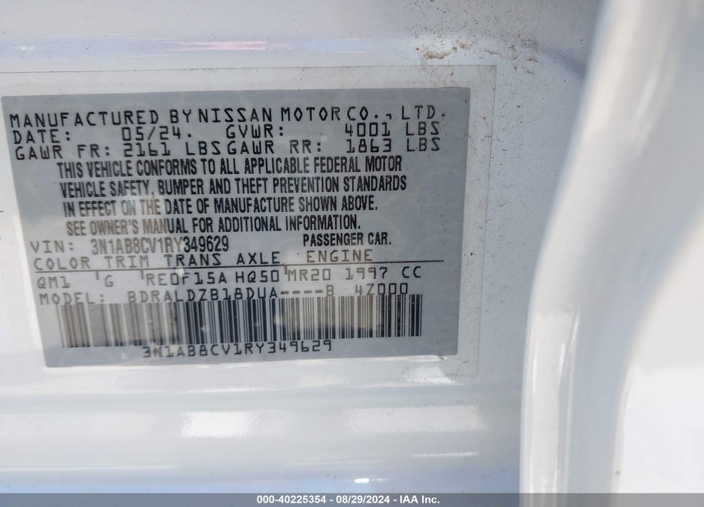2024 NISSAN SENTRA SV XTRONIC CVT VIN: 3N1AB8CV1RY349629