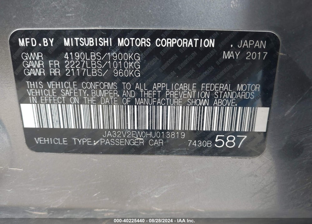 2017 MITSUBISHI LANCER SE VIN: JA32V2FW0HU013819