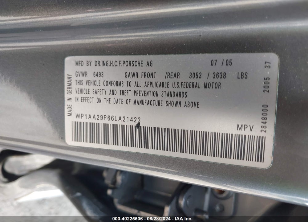 2006 PORSCHE CAYENNE VIN: WP1AA29P66LA21423