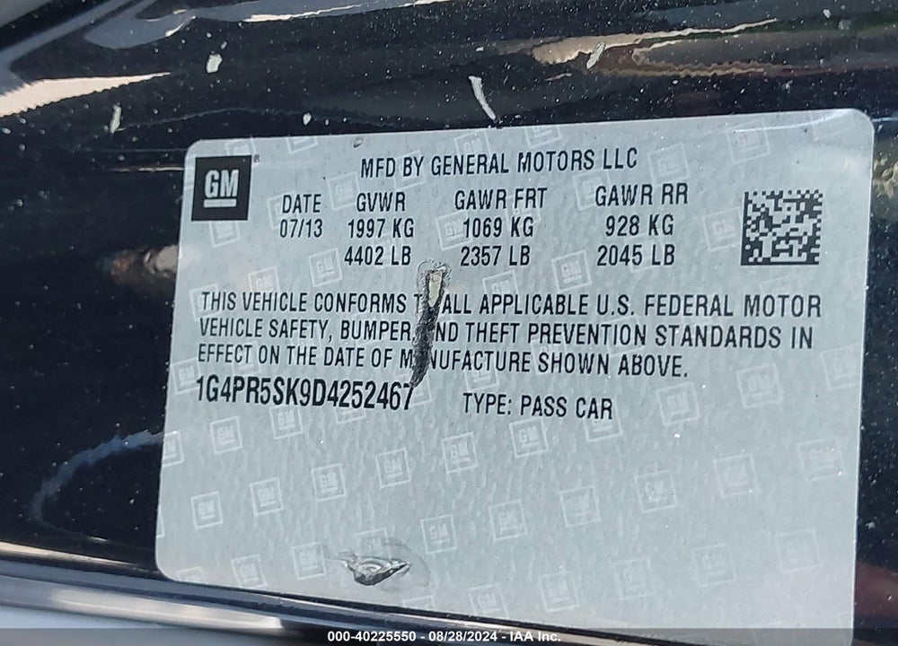 2013 BUICK VERANO CONVENIENCE GROUP VIN: 1G4PR5SK9D4252467