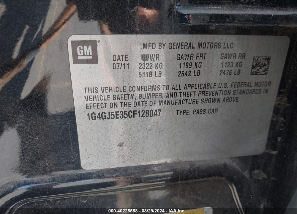 2012 BUICK LACROSSE TOURING GROUP VIN: 1G4GJ5E35CF128047