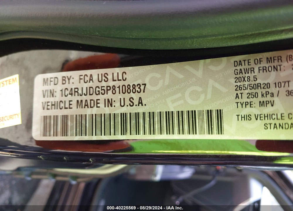 2023 JEEP GRAND CHEROKEE L OVERLAND 4X2 VIN: 1C4RJJDG5P8108837