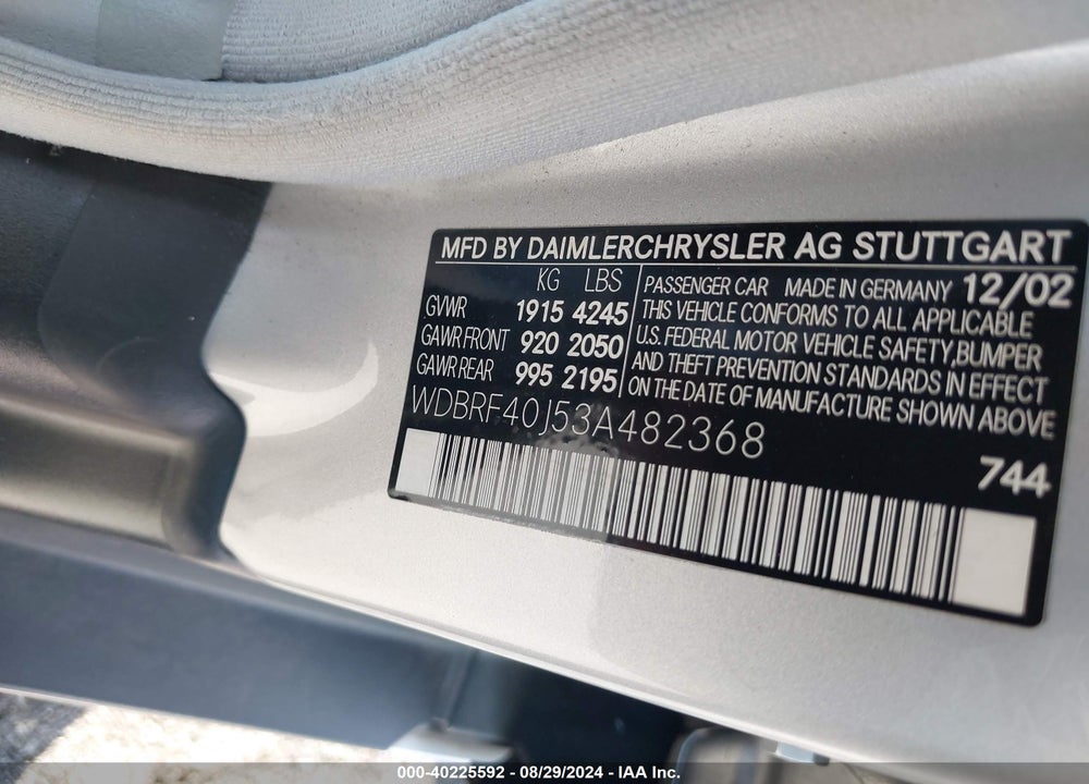 2003 MERCEDES-BENZ C 230 KOMPRESSOR SPORT VIN: WDBRF40J53A482368