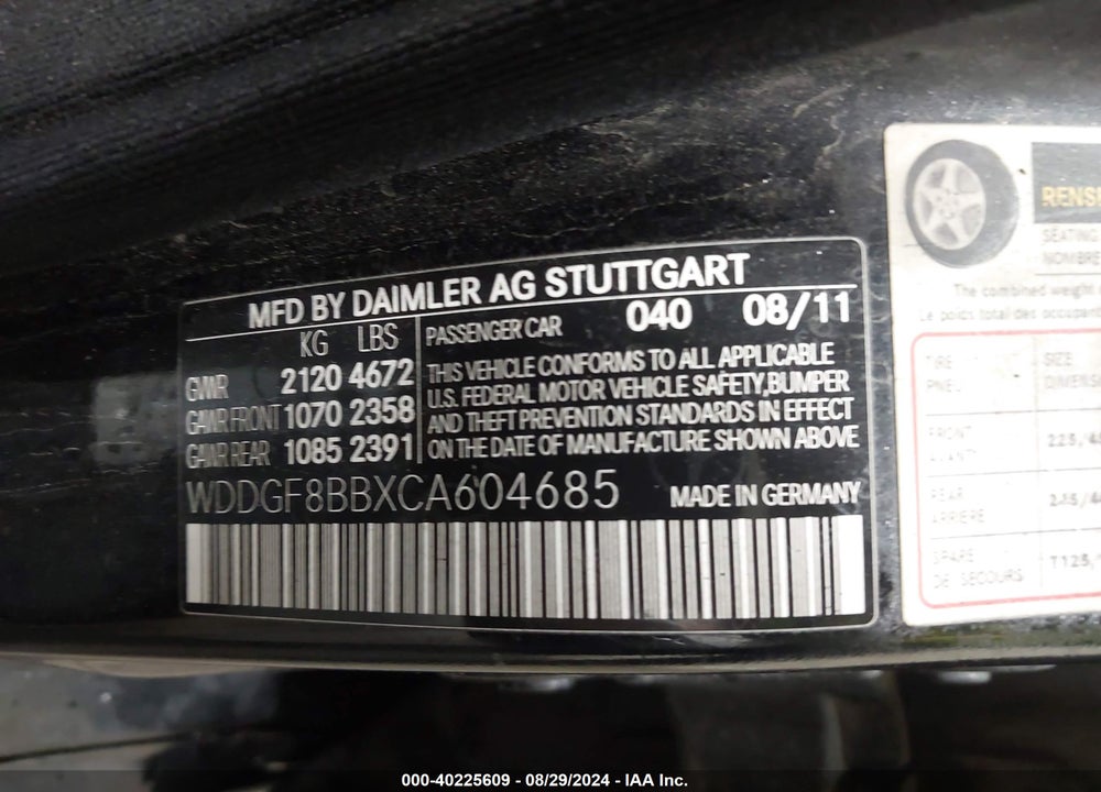 2012 MERCEDES-BENZ C 300 VIN: WDDGF8BBXCA604685