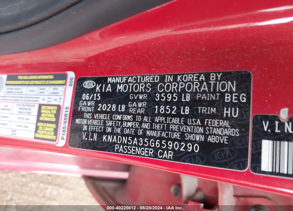2016 KIA RIO EX VIN: KNADN5A35G6590290