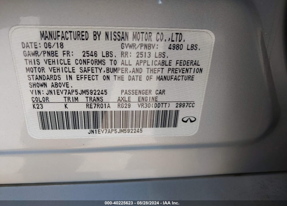 2018 INFINITI Q50 3.0T LUXE VIN: JN1EV7AP5JM592245