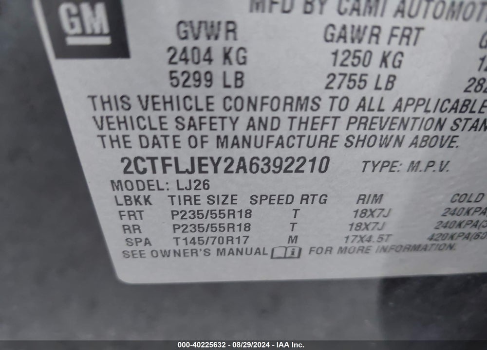 2010 GMC TERRAIN SLT-2 VIN: 2CTFLJEY2A6392210