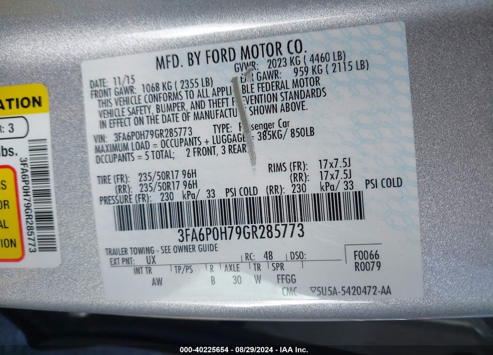 2016 FORD FUSION SE VIN: 3FA6P0H79GR285773