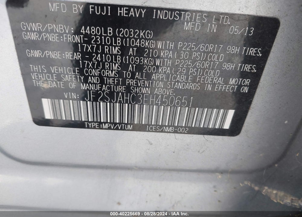 2014 SUBARU FORESTER 2.5I LIMITED VIN: JF2SJAHC3EH450651