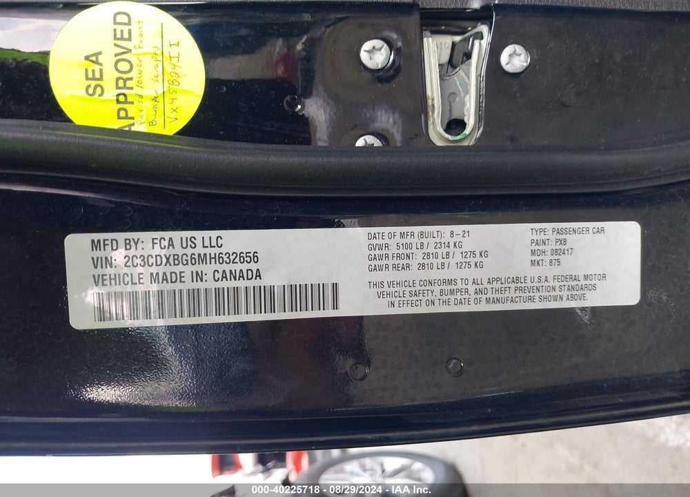 2021 DODGE CHARGER SXT RWD VIN: 2C3CDXBG6MH632656