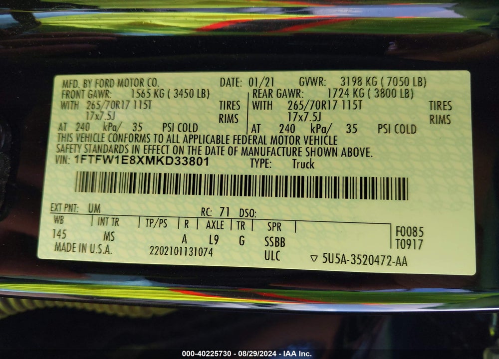 2021 FORD F-150 XLT VIN: 1FTFW1E8XMKD33801