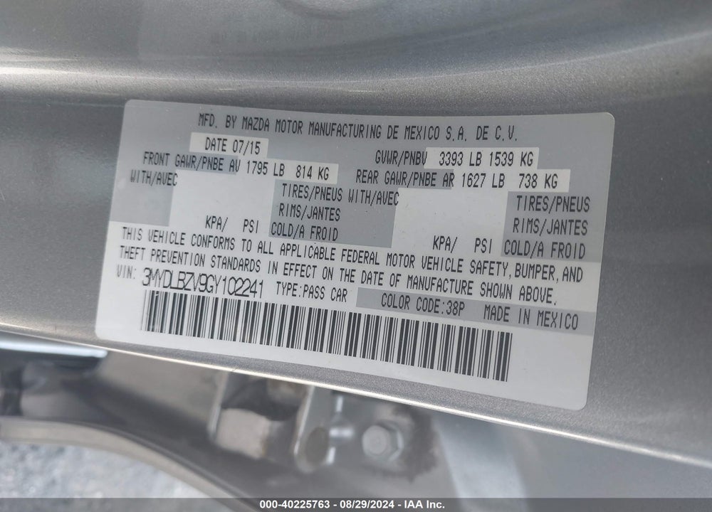 2016 SCION IA VIN: 3MYDLBZV9GY102241