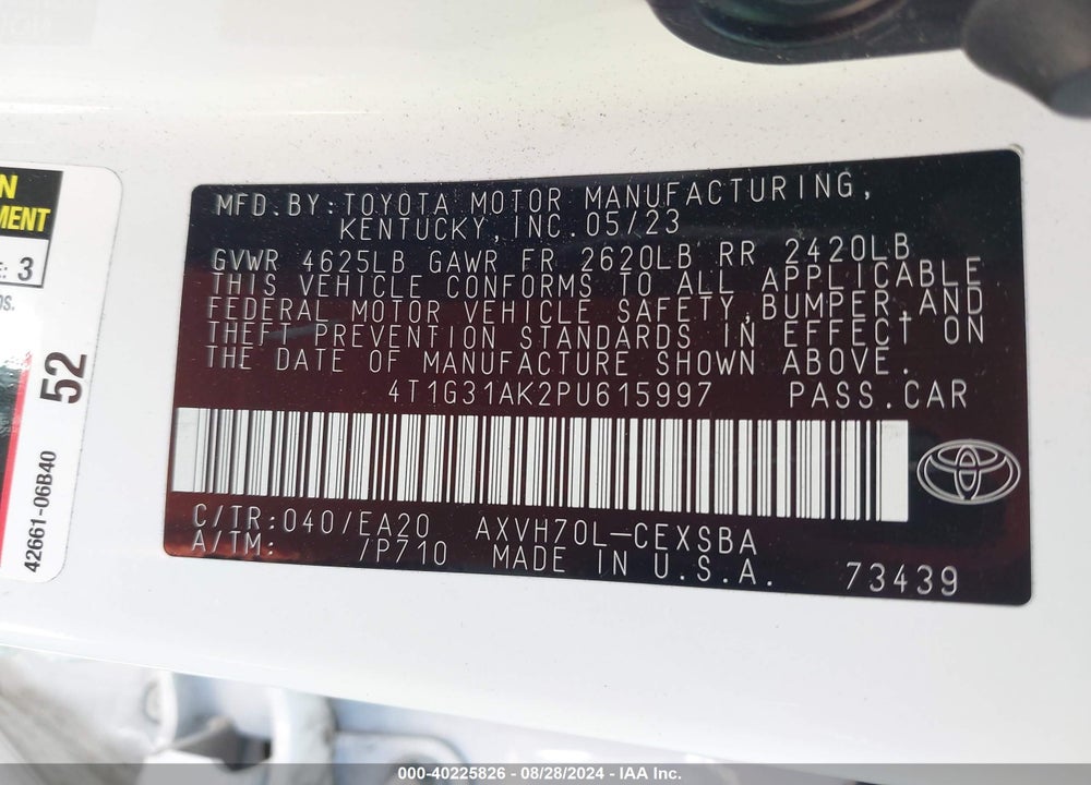 2023 TOYOTA CAMRY SE HYBRID VIN: 4T1G31AK2PU615997