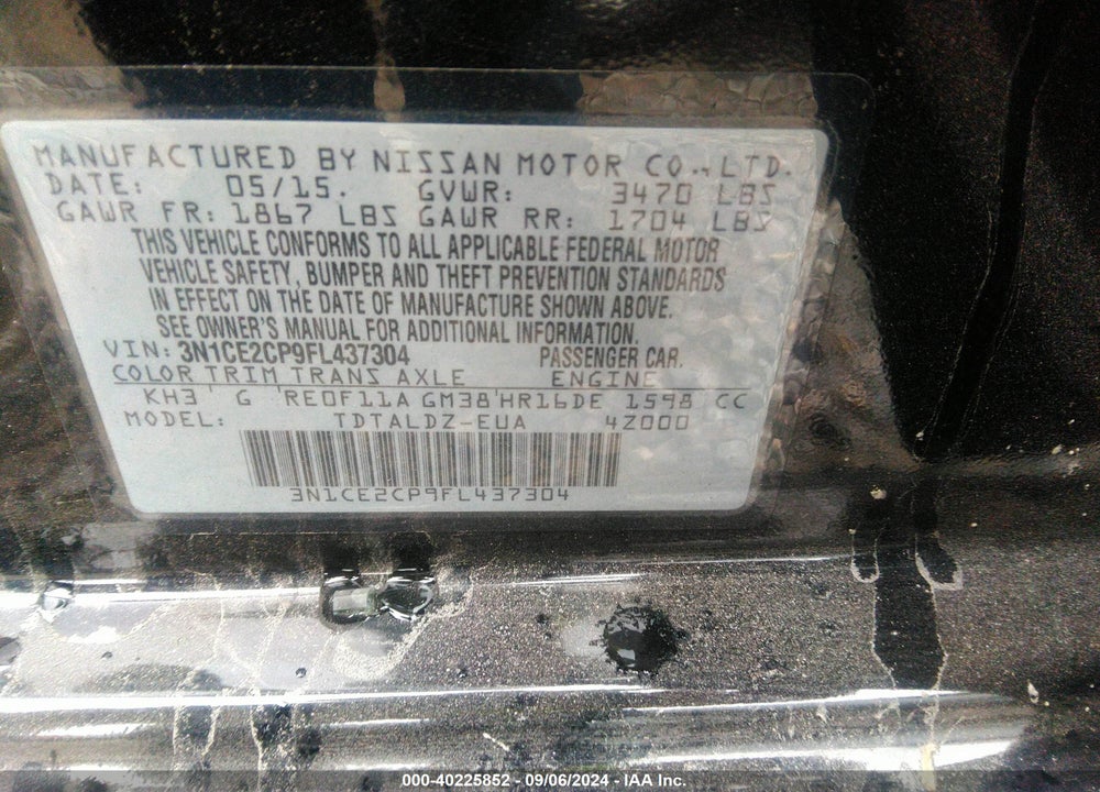 2015 NISSAN VERSA NOTE S (SR)/S PLUS/SL/SR/SV VIN: 3N1CE2CP9FL437304