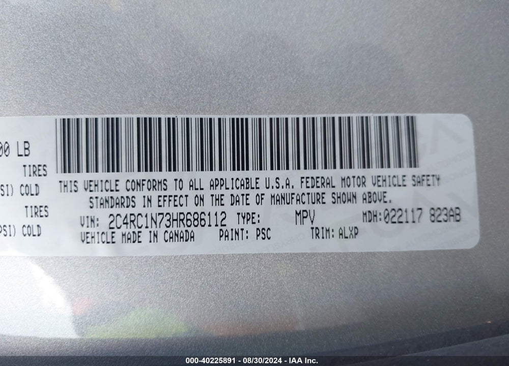 2017 CHRYSLER PACIFICA HYBRID PLATINUM VIN: 2C4RC1N73HR686112
