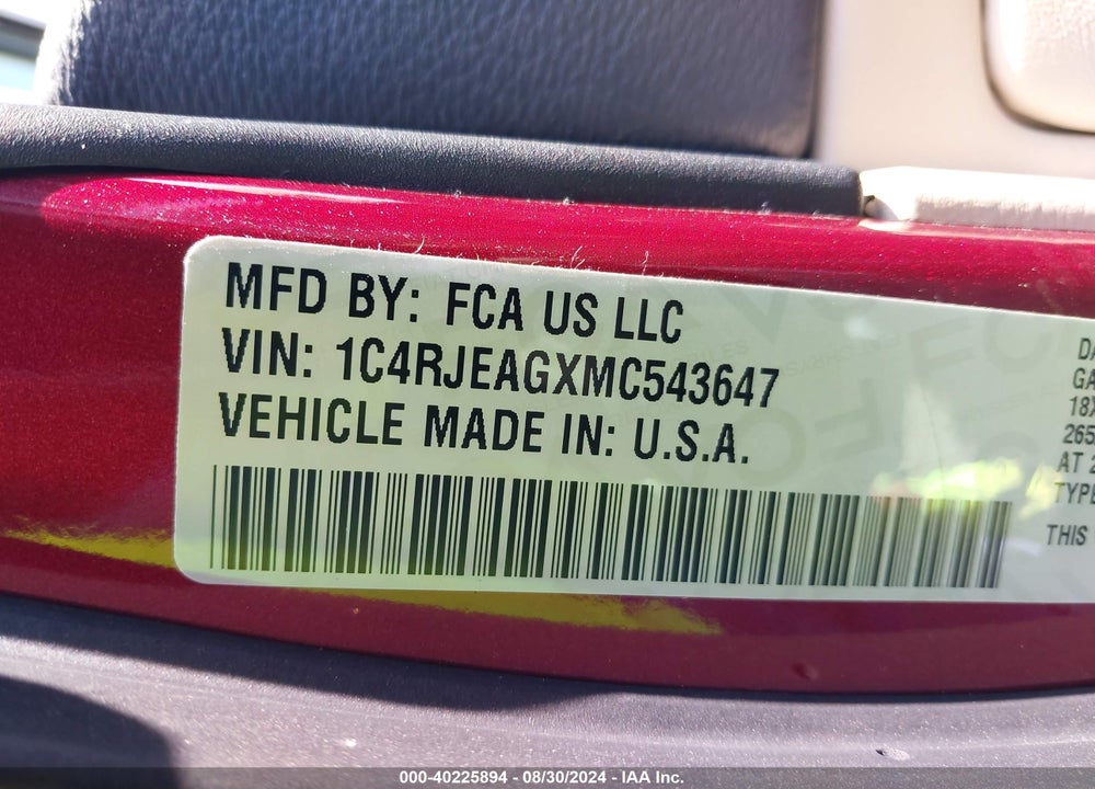 2021 JEEP GRAND CHEROKEE LAREDO E 4X2 VIN: 1C4RJEAGXMC543647
