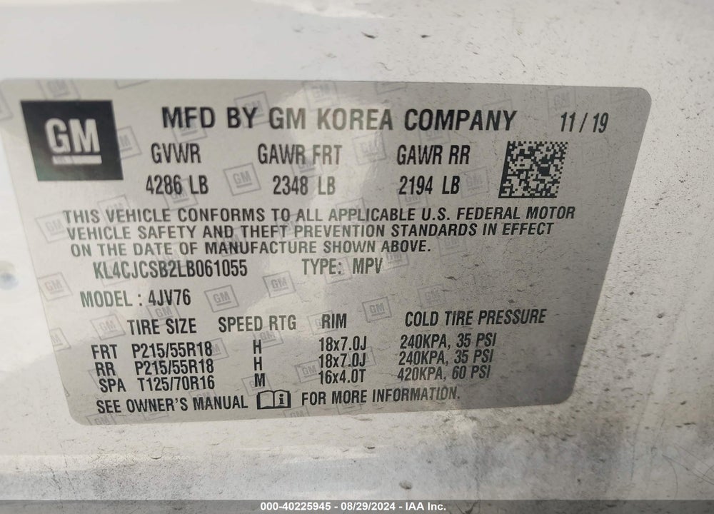 2020 BUICK ENCORE FWD ESSENCE VIN: KL4CJCSB2LB061055