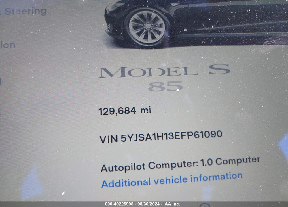 2014 TESLA MODEL S P85 VIN: 5YJSA1H13EFP61090