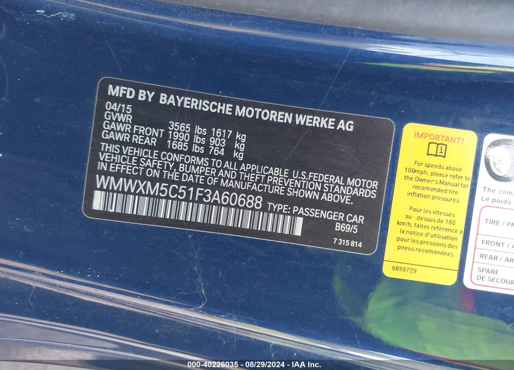 2015 MINI HARDTOP COOPER VIN: WMWXM5C51F3A60688