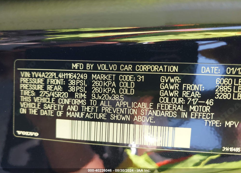 2017 VOLVO XC90 T6 INSCRIPTION VIN: YV4A22PL4H1164249
