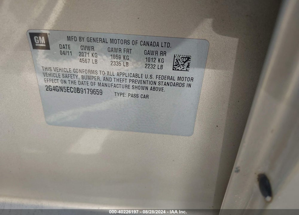 2011 BUICK REGAL CXL OSHAWA VIN: 2G4GN5EC0B9179659