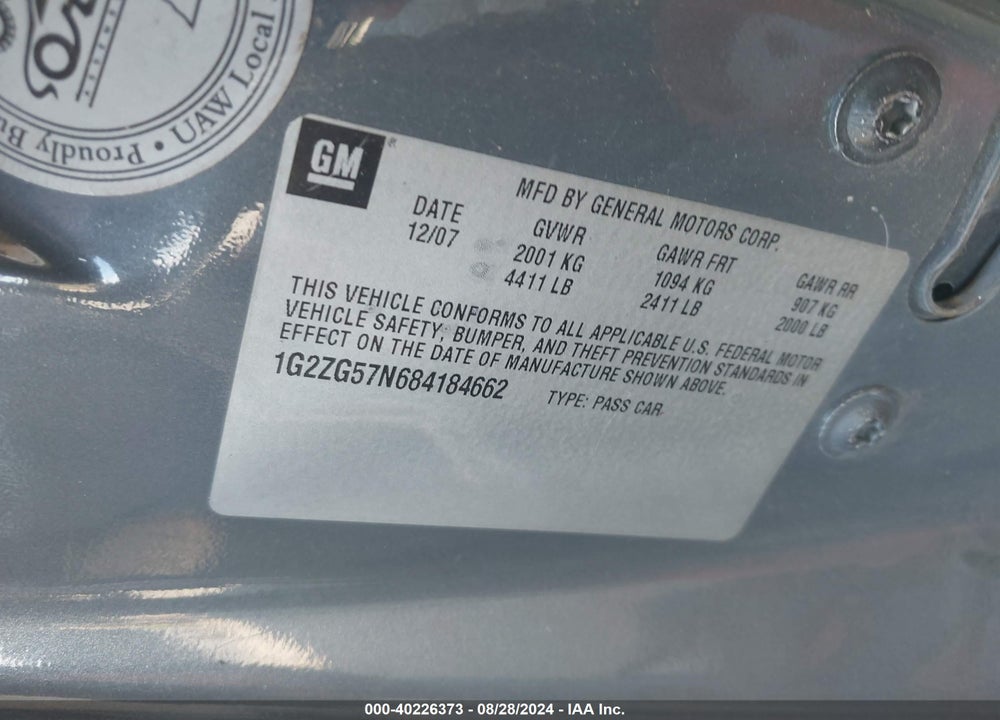 2008 PONTIAC G6 VIN: 1G2ZG57N684184662
