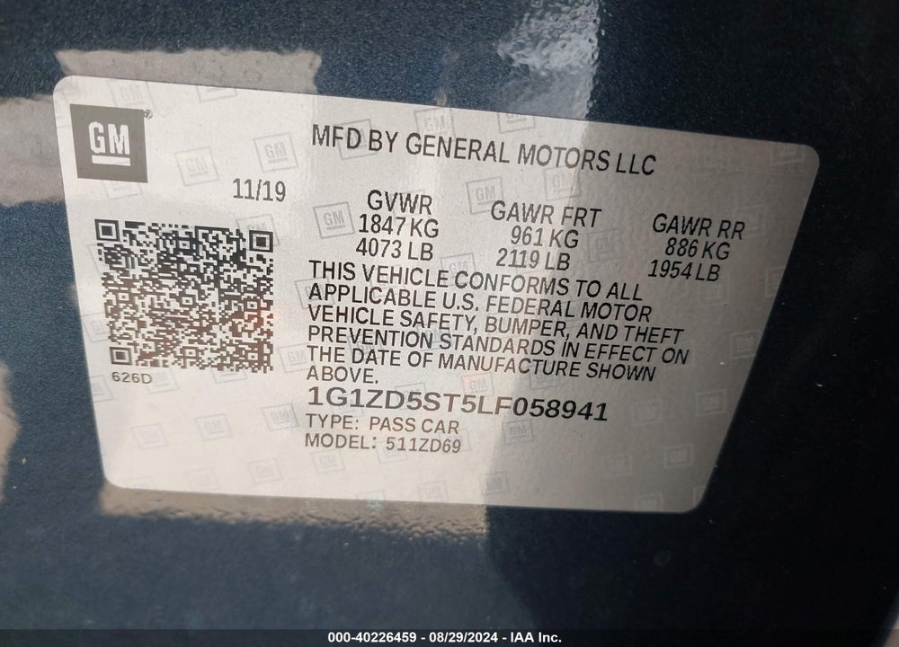 2020 CHEVROLET MALIBU FWD LT VIN: 1G1ZD5ST5LF058941