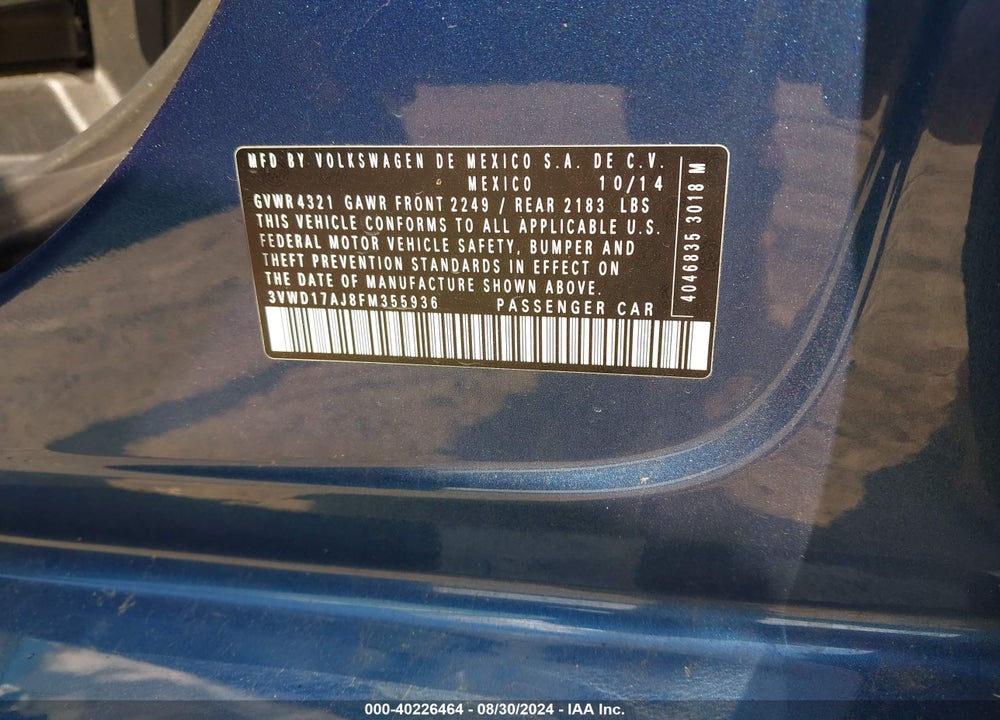 2015 VOLKSWAGEN JETTA 1.8T SE VIN: 3VWD17AJ8FM355936