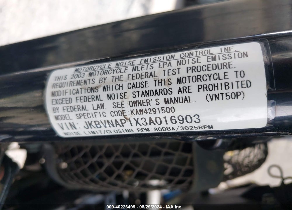 2003 KAWASAKI VN1500 P1 VIN: JKBVNAP1X3A016903
